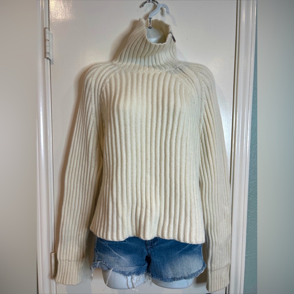 Naked Cashmere Ariana Turtleneck Cream Sweater Asymmetrical Side Zip Size M